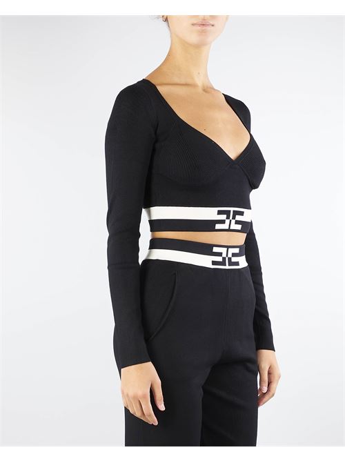 Top cropped in viscosa con bande logo Elisabetta Franchi ELISABETTA FRANCHI | Maglia | MK55S46E2685